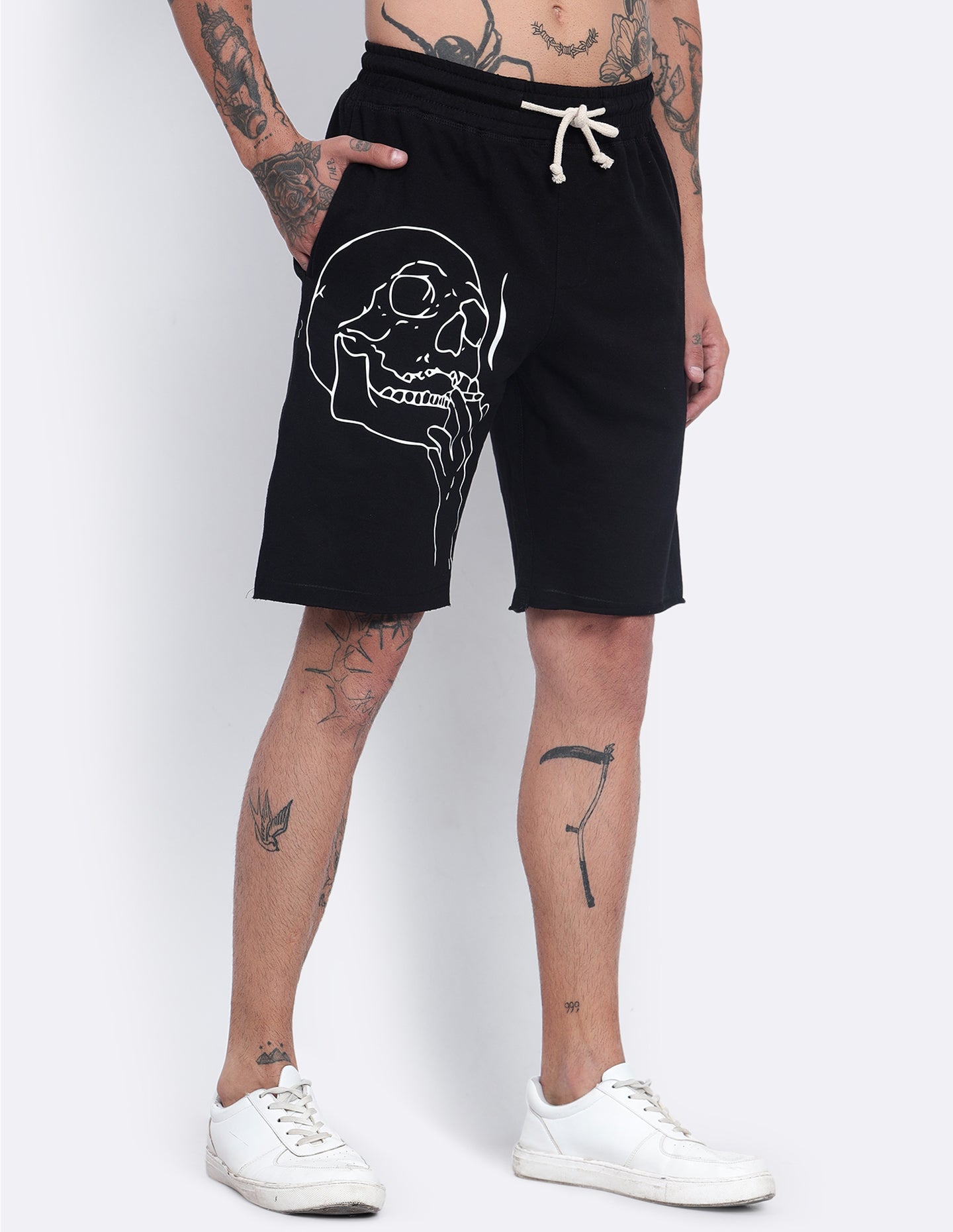 Smoking Skull Print Shorts
