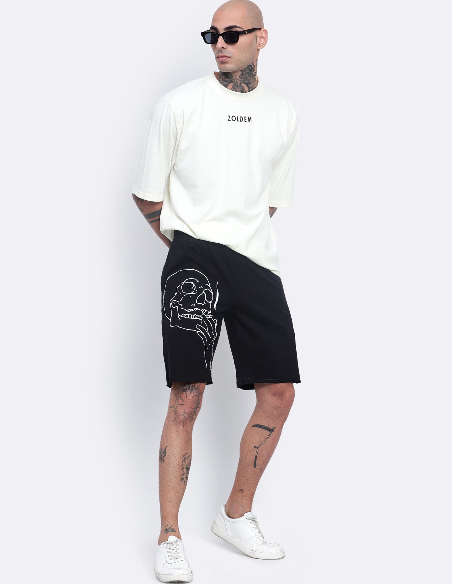Smoking Skull Print Shorts