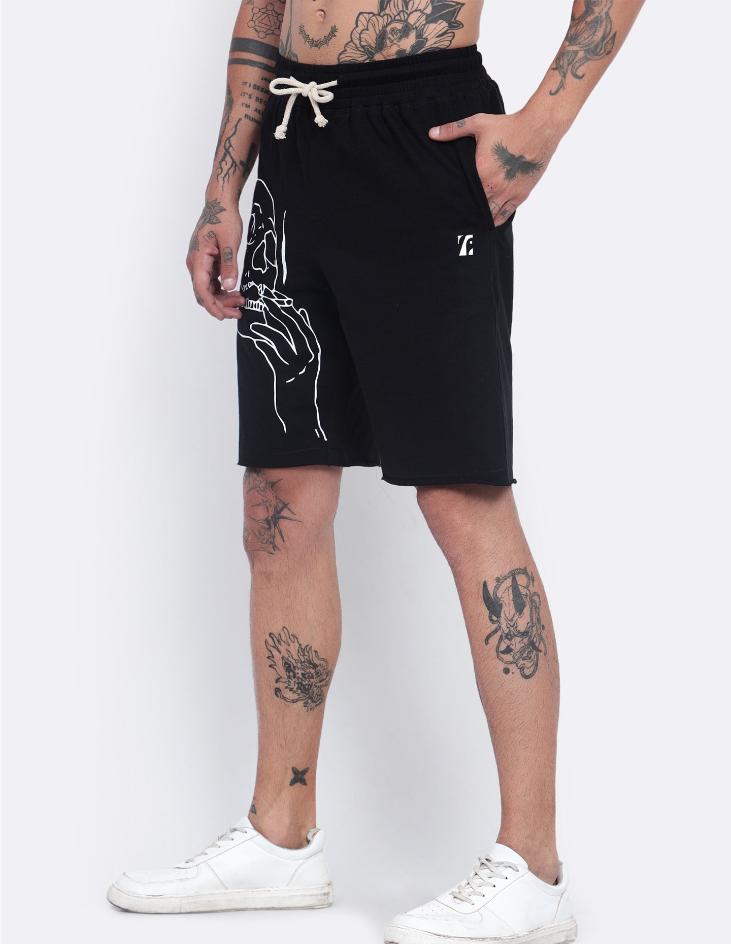 Smoking Skull Print Shorts