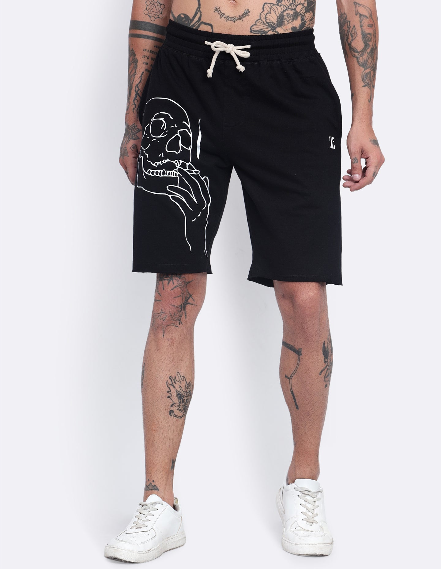 Smoking Skull Print Shorts