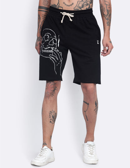 Smoking Skull Print Shorts