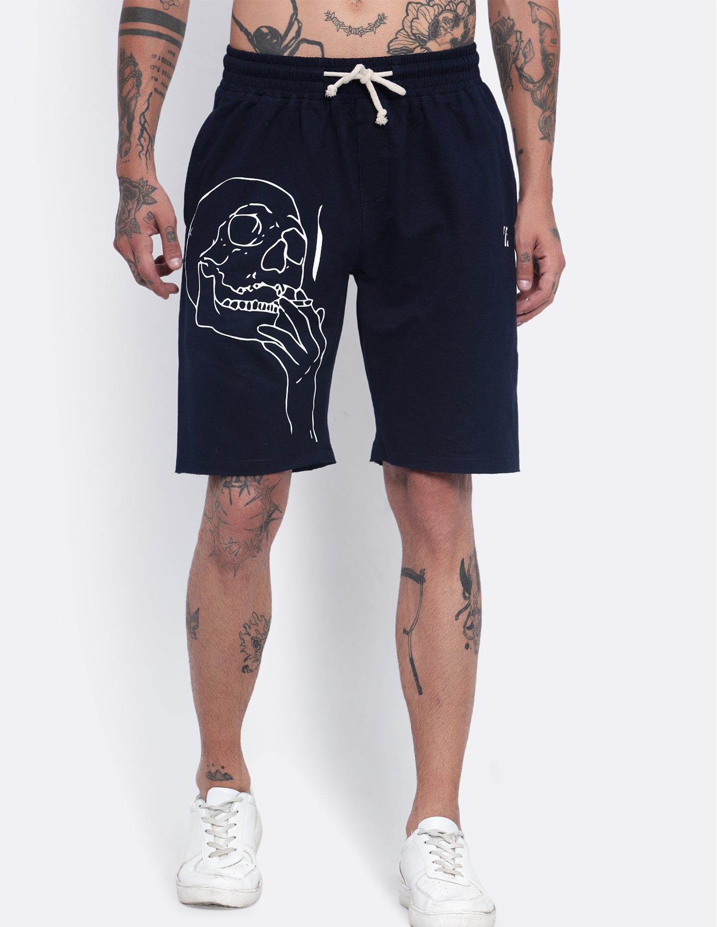 Smoking Skull Print Shorts