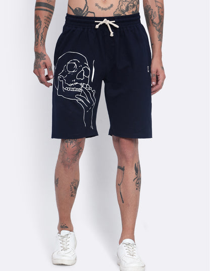 Smoking Skull Print Shorts