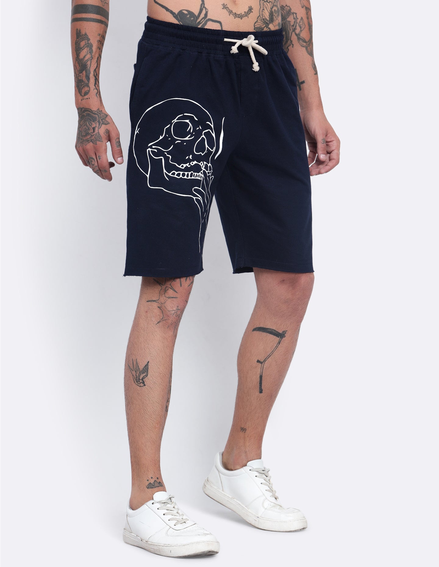 Smoking Skull Print Shorts