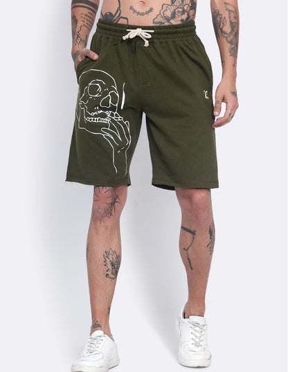 Smoking Skull Print Shorts