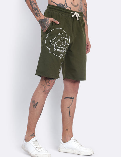 Smoking Skull Print Shorts