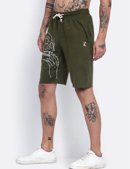 Smoking Skull Print Shorts